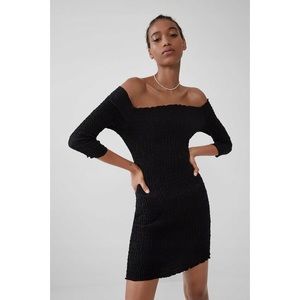 ZARA Off-The-Shoulder Ruched Bodycon 3/4 Sleeve Dress Black Size S